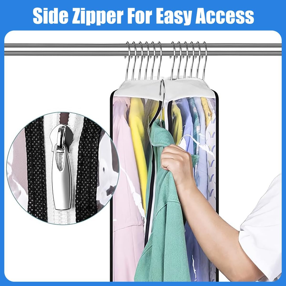 Transparent Garment Covers with Inserts – 6-Pack Side Zipper Storage Covers | Bowlift