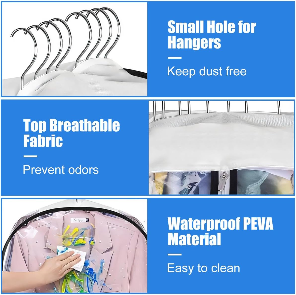 Kalsten | Clear Gusseted Garment Covers – 3-Pack Storage Bags with Side Zipper (Buy 1, Take 1 FREE)