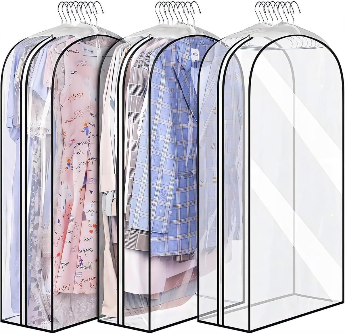 Kalsten | Clear Gusseted Garment Covers – 3-Pack Storage Bags with Side Zipper (Buy 1, Take 1 FREE)