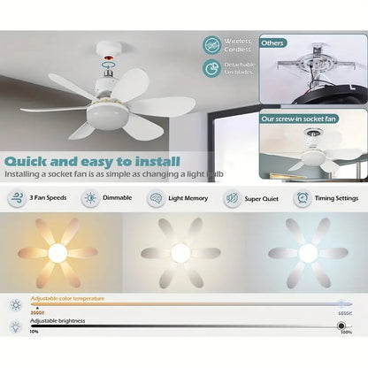 BowLift | 2-IN-1 PORTABLE CEILING FAN & LIGHT with Remote Control