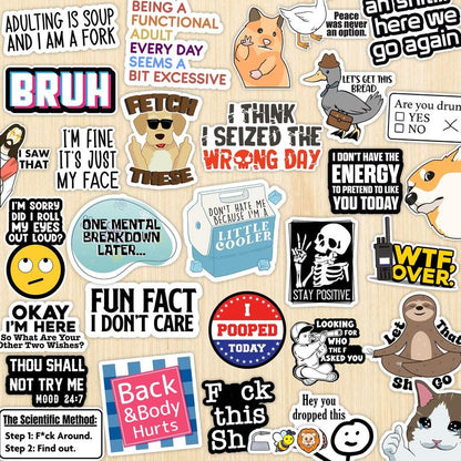 Set with 130 funny quote stickers