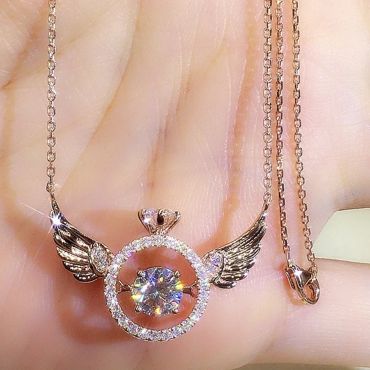 Skanto | Angel Wings Necklace – Titanium Steel Pendant with Rhinestones