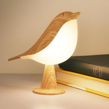 Skanto | Touch-Controlled Wooden Bird Night Light - Rechargeable LED Bedside Lamp