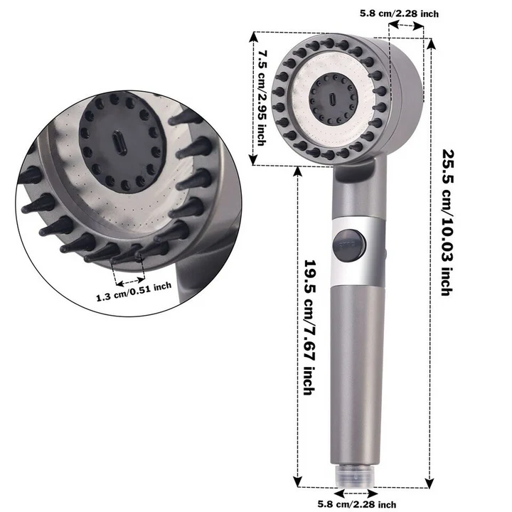 Brehn | High-Pressure Massage Shower Head - Handheld Shower with 3 Spray Types and Filters