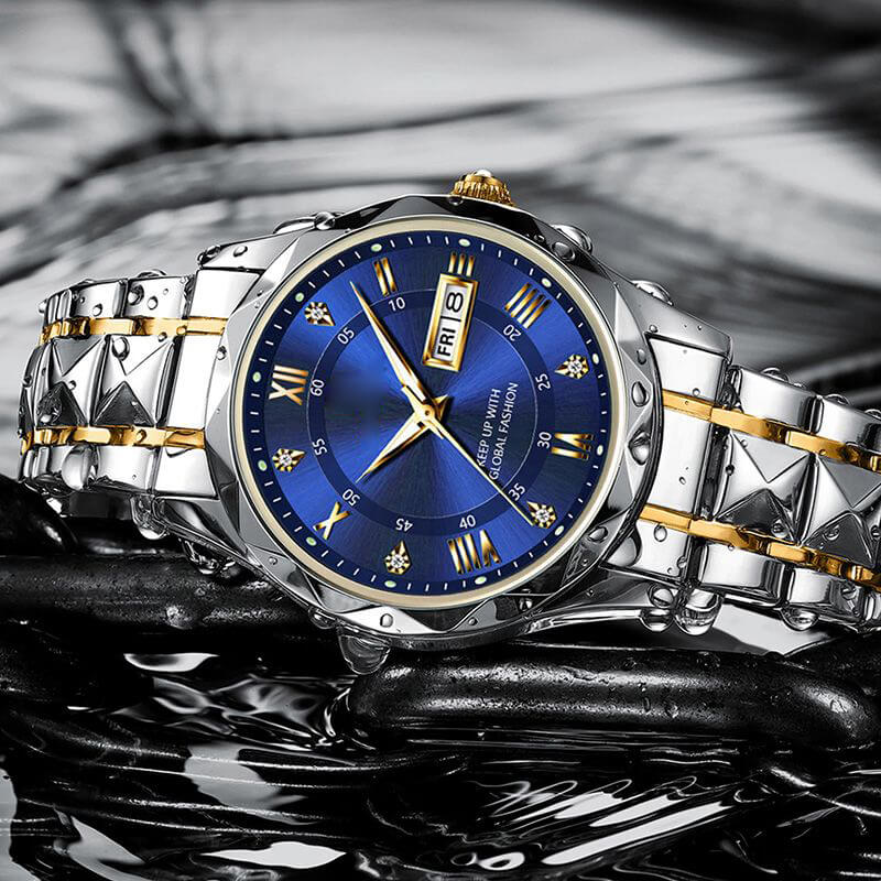 Skanto | Waterproof Luminous Stainless Steel Two-Tone Quartz Watch for Men