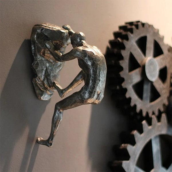 BowLift | Wall Climbing Man Sculpture | Modern Resin Wall Art Decor | Creative Hanging Statue