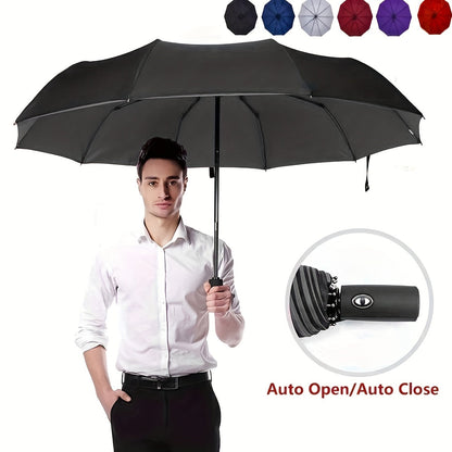 Skanto | Windproof Travel Automatic Umbrella - Robust 10-Rib Frame, Automatic, Extra Large Foldable Design with UV Protection, Dual Use for Sunny and Rainy Weather