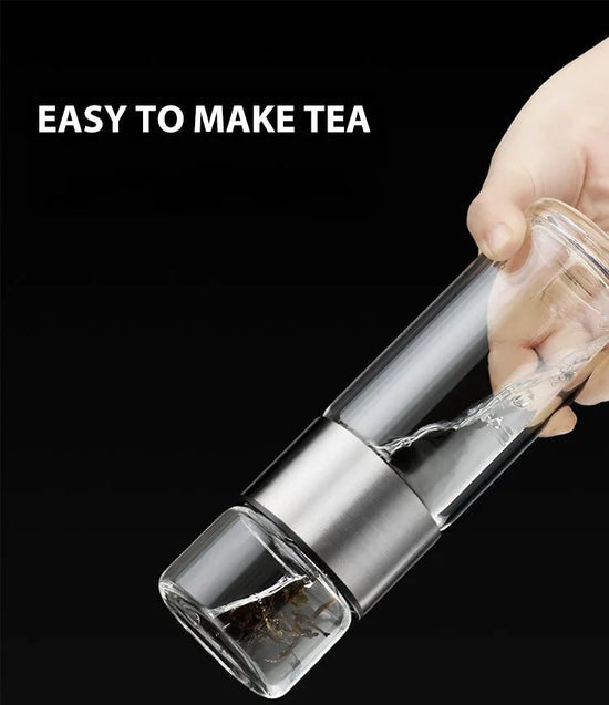Skanto | Glass & Wood Double-Walled Tea Infuser Thermos Bottle – 500 ml – ClearTherm