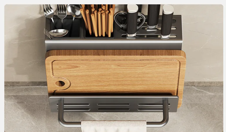 ChefSpace Wall-mounted Knife Holder with Storage for Cutting Boards – Stainless Steel Karnz