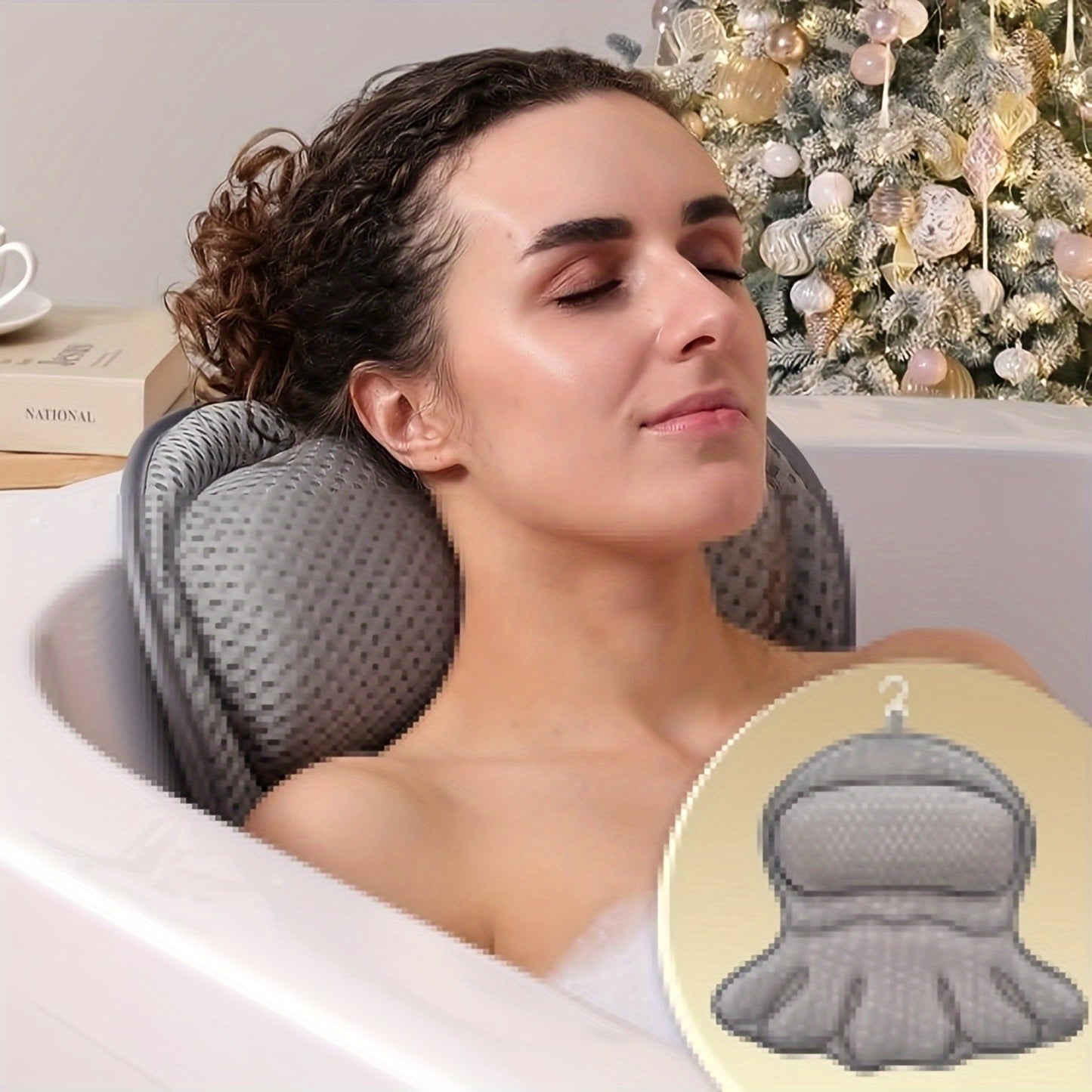 BowLift | LuxieSpa 4D Luxe Bath Pillow - Breathable Pillow with Neck and Back Support for a Relaxing Bath