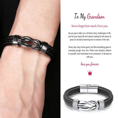 Braided Leather Knot Bracelet For Grandson From Grandmother Love Forever Bowlift