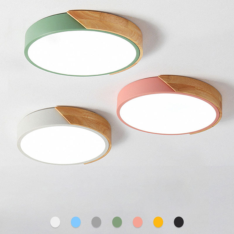 Minimalist Round LED Ceiling Lamp with Wood Decor – Modern Design, Dimmable | Skanto