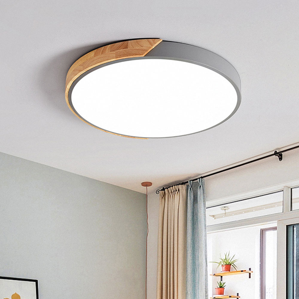 Skanto | Round Minimalist LED Ceiling Lights with Wood Decor – Modern Design, Dimmable