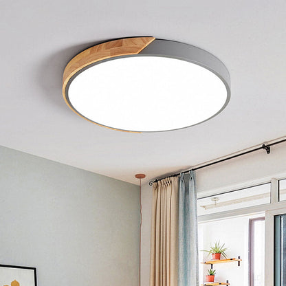 Skanto | Round Minimalist LED Ceiling Lights with Wood Decor – Modern Design, Dimmable