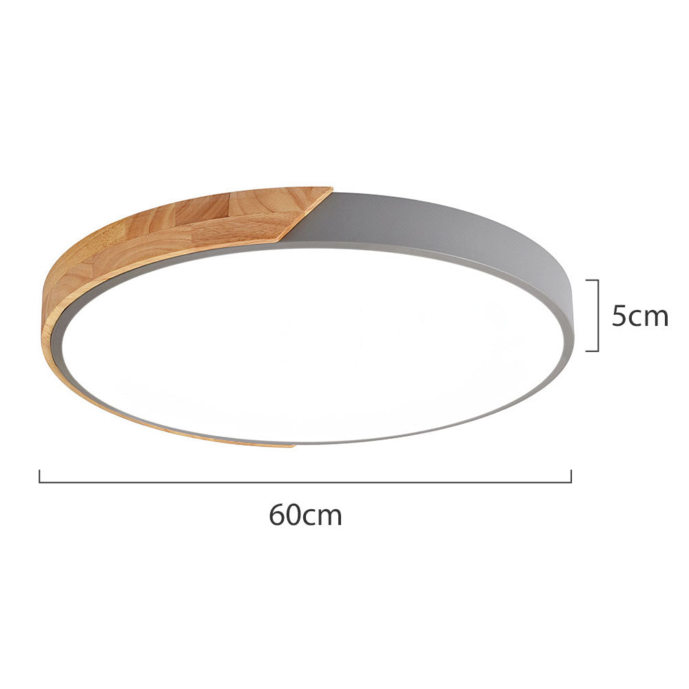 Skanto | Round Minimalist LED Ceiling Lights with Wood Decor – Modern Design, Dimmable