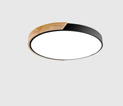 Minimalist Round LED Ceiling Lamp with Wood Decor – Modern Design, Dimmable | Skanto