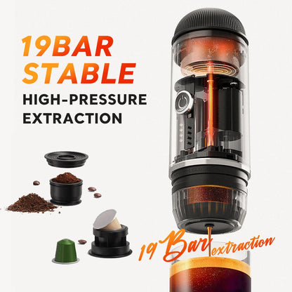 Skanto | Self-Measuring Portable Electric Espresso Machine with USB-C Charger – Compatible with Ground Coffee & Nespresso Capsules
