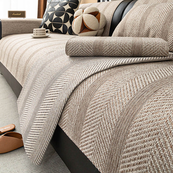 Minimalist Herringbone Sofa Cover | Breathable, Pet-Friendly Protection | Bowlift