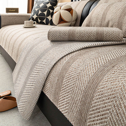 Minimalist Herringbone Sofa Cover | Breathable, Pet-Friendly Protection | Bowlift
