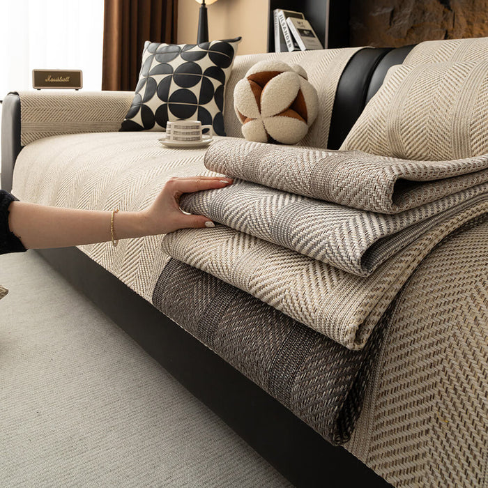 Minimalist Herringbone Sofa Cover | Breathable, Pet-Friendly Protection | Bowlift