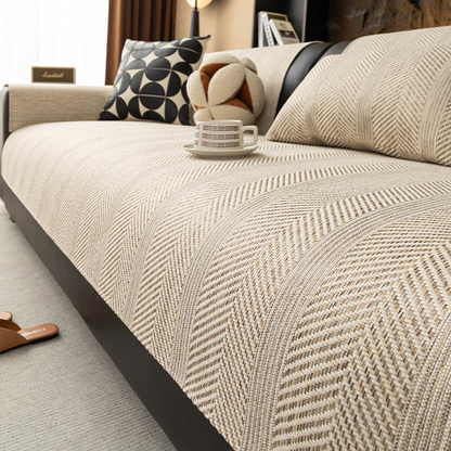 Minimalist Herringbone Sofa Cover | Breathable, Pet-Friendly Protection | Bowlift