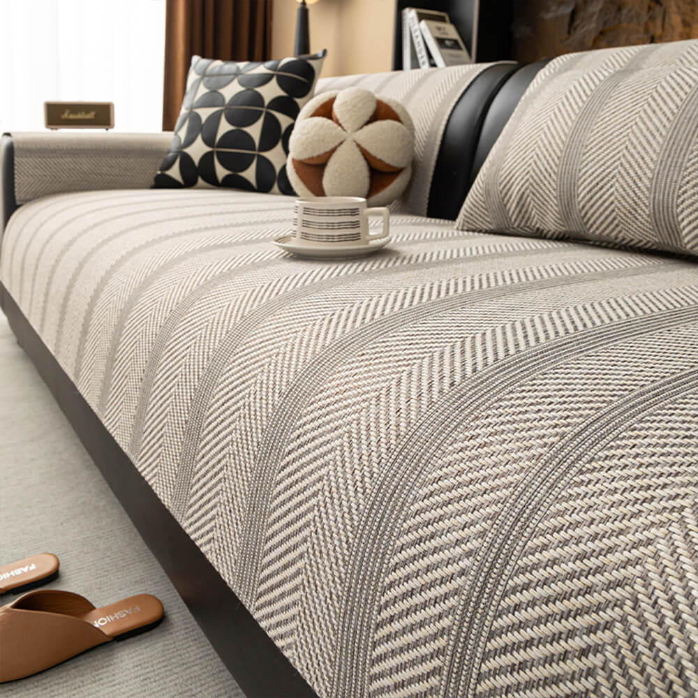 Minimalist Herringbone Sofa Cover | Breathable, Pet-Friendly Protection | Bowlift