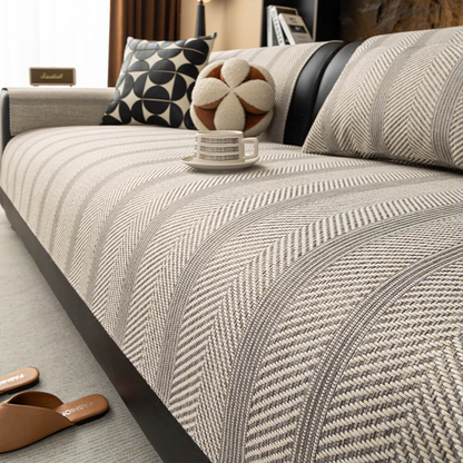 Minimalist Herringbone Sofa Cover | Breathable, Pet-Friendly Protection | Bowlift