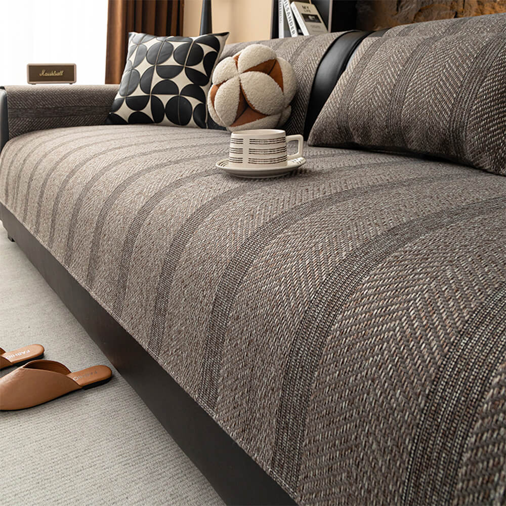 Minimalist Herringbone Sofa Cover | Breathable, Pet-Friendly Protection | Bowlift