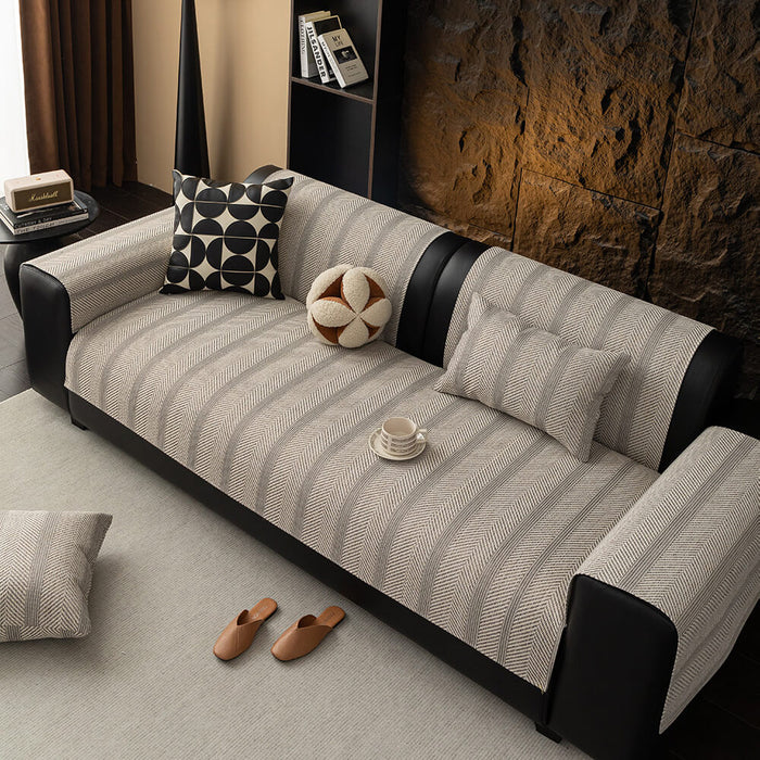 Minimalist Herringbone Sofa Cover | Breathable, Pet-Friendly Protection | Bowlift