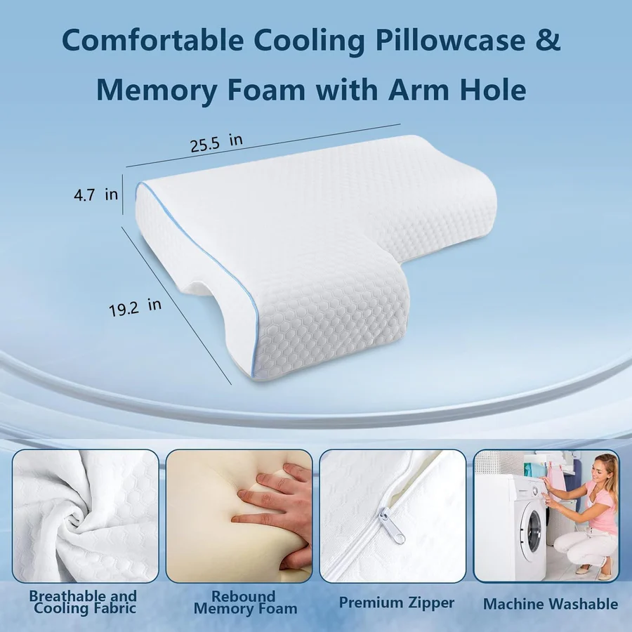 BowLift | Orthopedic Couple Pillow | Arm Tunnel Cuddle Design | Memory Foam
