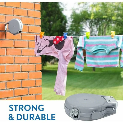 Retractable Wall-Mounted Clothesline with 472-Inch Line and Automatic Retraction