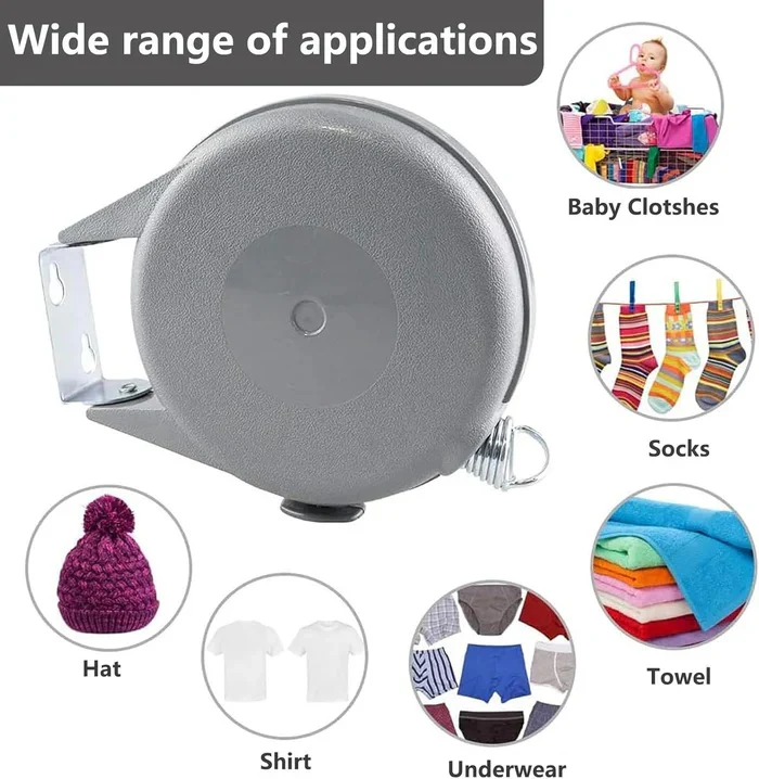Retractable Wall-Mounted Clothesline with 472-Inch Line and Automatic Retraction