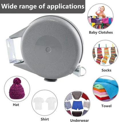 Retractable Wall-Mounted Clothesline with 472-Inch Line and Automatic Retraction