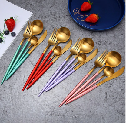 LUXURIOUS STAINLESS STEEL 24-PIECE GOLD-SILVER CUTLERY SET