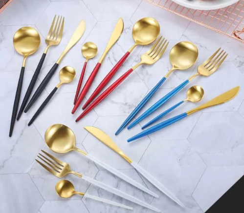 LUXURIOUS STAINLESS STEEL 24-PIECE GOLD-SILVER CUTLERY SET