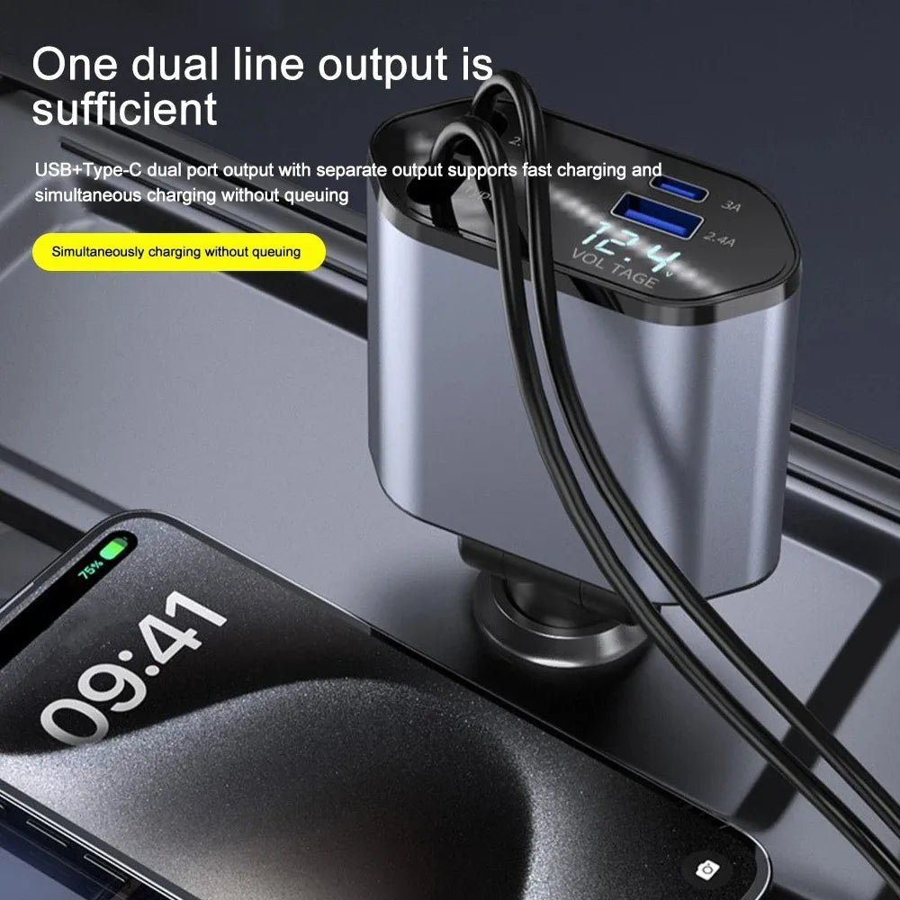 Foldable Car Charger with USB-C and USB-A – 120W Fast Charging | Karnz