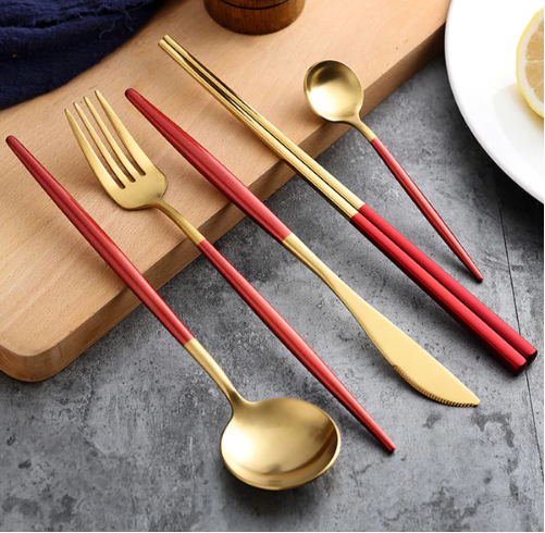 LUXURIOUS STAINLESS STEEL 24-PIECE GOLD-SILVER CUTLERY SET