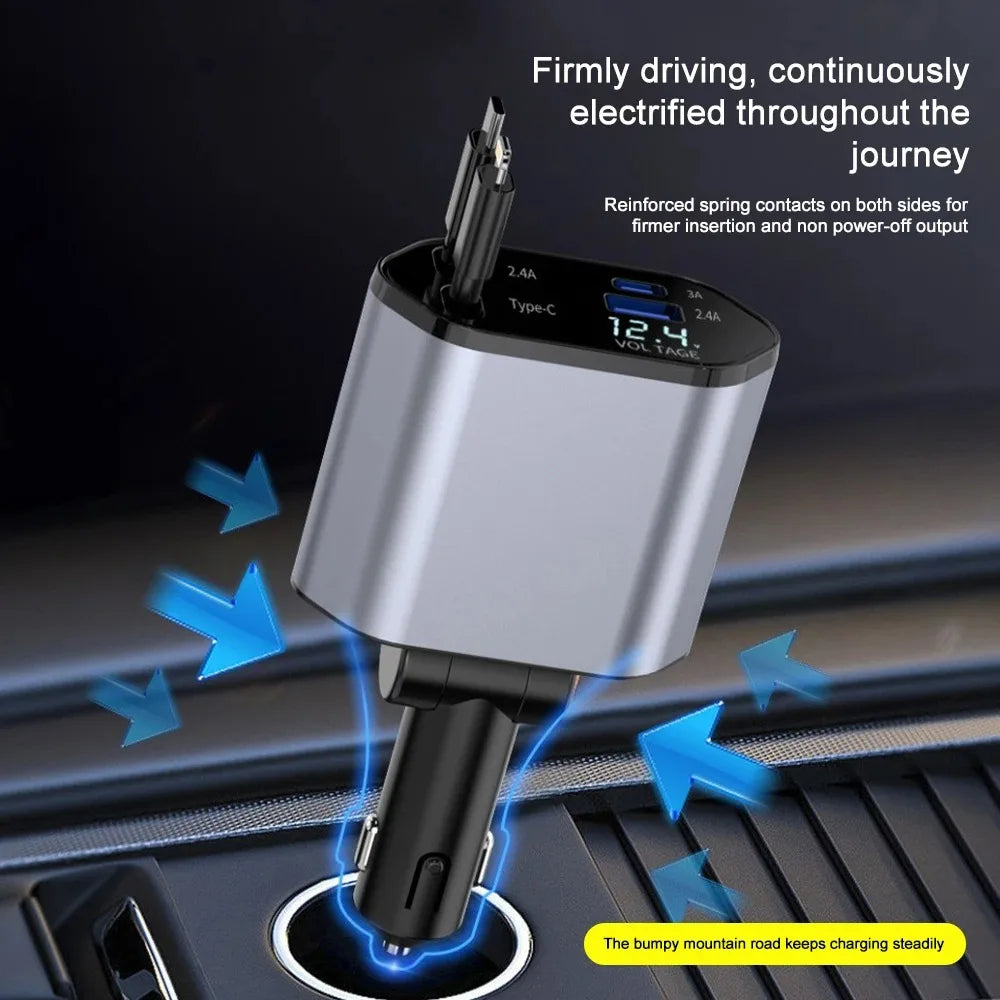 Foldable Car Charger with USB-C and USB-A – 120W Fast Charging | Karnz