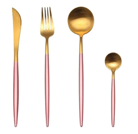 LUXURIOUS STAINLESS STEEL 24-PIECE GOLD-SILVER CUTLERY SET