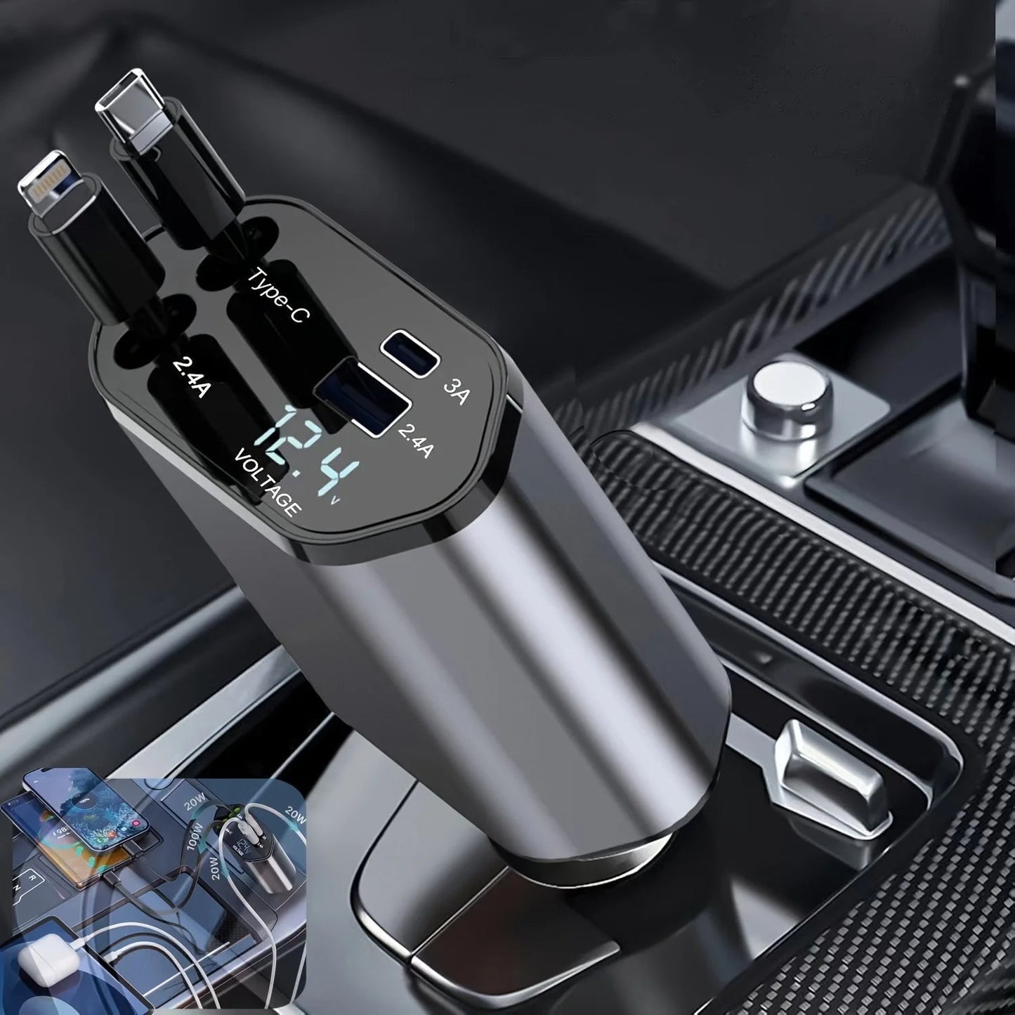 Foldable Car Charger with USB-C and USB-A – 120W Fast Charging | Karnz