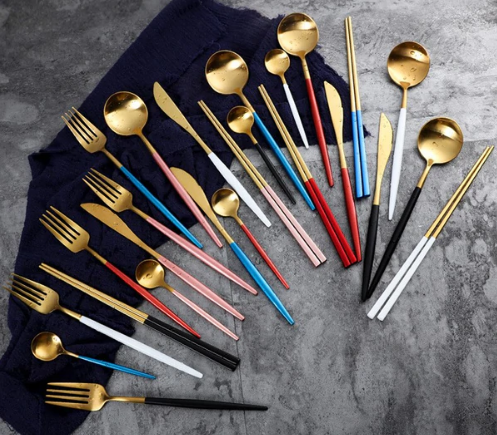 LUXURIOUS STAINLESS STEEL 24-PIECE GOLD-SILVER CUTLERY SET