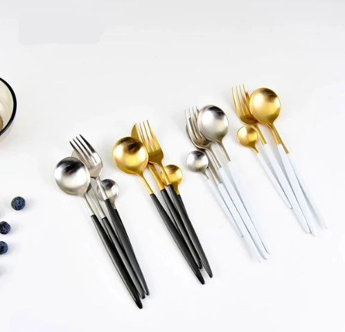 LUXURIOUS STAINLESS STEEL 24-PIECE GOLD-SILVER CUTLERY SET