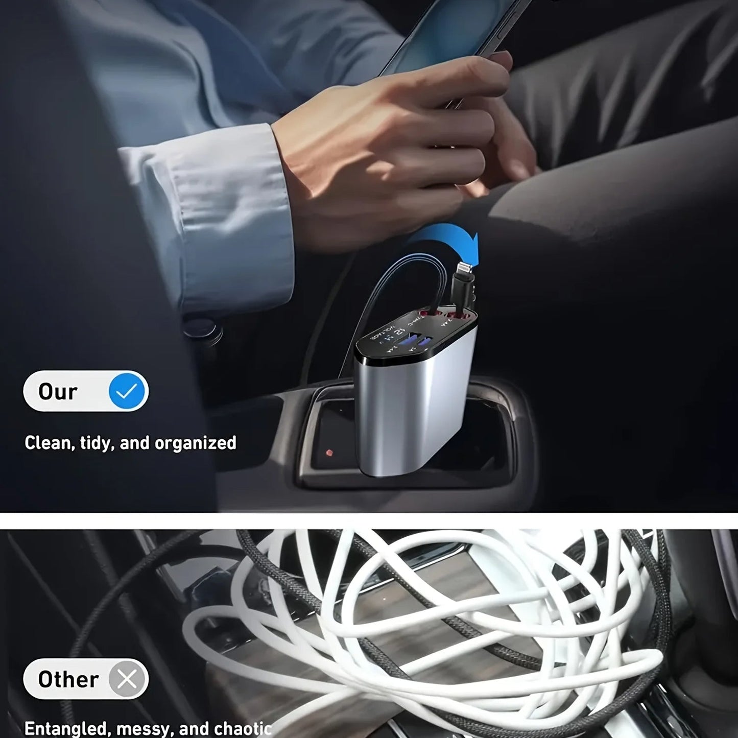 Foldable Car Charger with USB-C and USB-A – 120W Fast Charging | Karnz