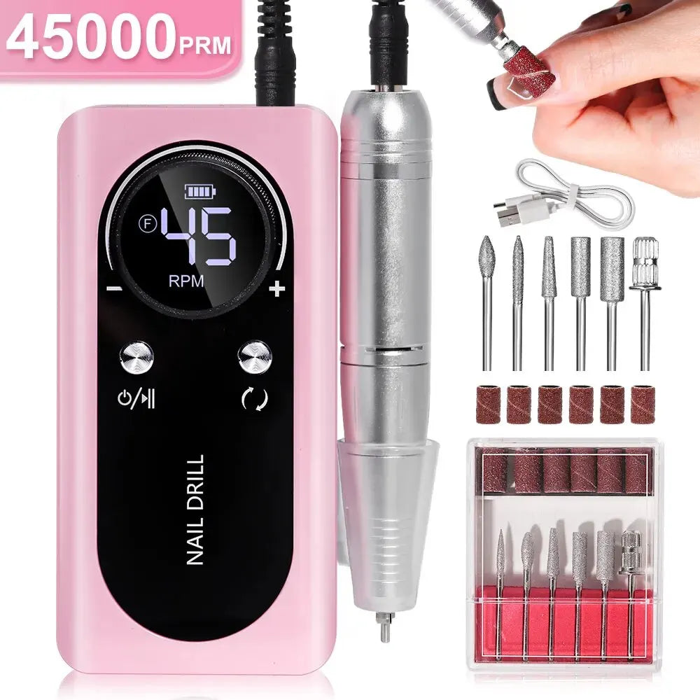 Skanto | Professional 45000RPM Portable Electric Nail File with Rechargeable Battery | Low Noise for Manicures