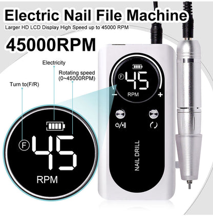 Skanto | Professional 45000RPM Portable Electric Nail File with Rechargeable Battery | Low Noise for Manicures