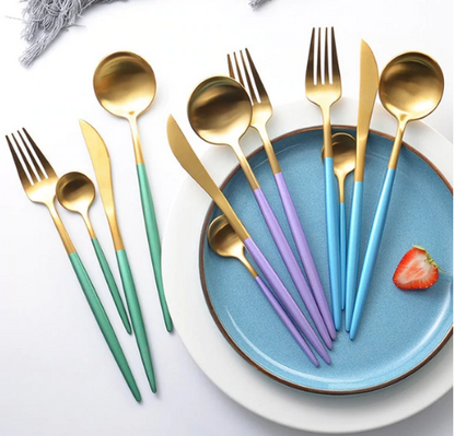 LUXURIOUS STAINLESS STEEL 24-PIECE GOLD-SILVER CUTLERY SET
