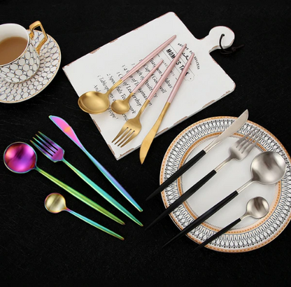 LUXURIOUS STAINLESS STEEL 24-PIECE GOLD-SILVER CUTLERY SET