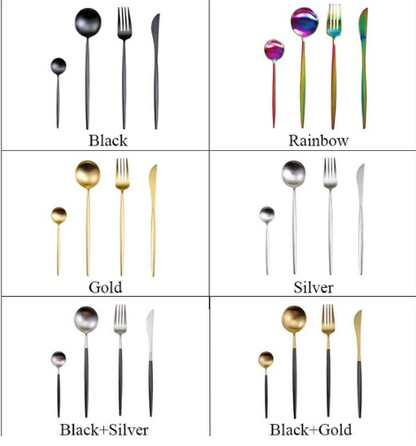 LUXURIOUS STAINLESS STEEL 24-PIECE GOLD-SILVER CUTLERY SET