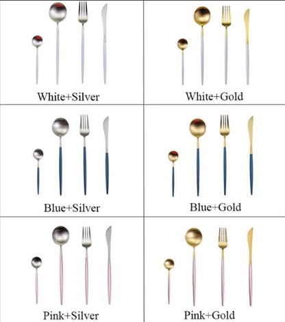 LUXURIOUS STAINLESS STEEL 24-PIECE GOLD-SILVER CUTLERY SET