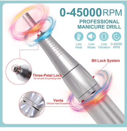 Skanto | Professional 45000RPM Portable Electric Nail File with Rechargeable Battery | Low Noise for Manicures